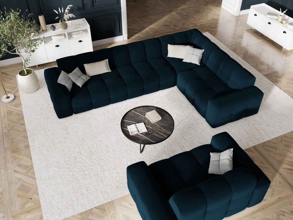 ECKSOFA rechts Kendal aus Samt marineblau 6 Sitzplätze - Blau, Textil (231/332cm) - Micadoni