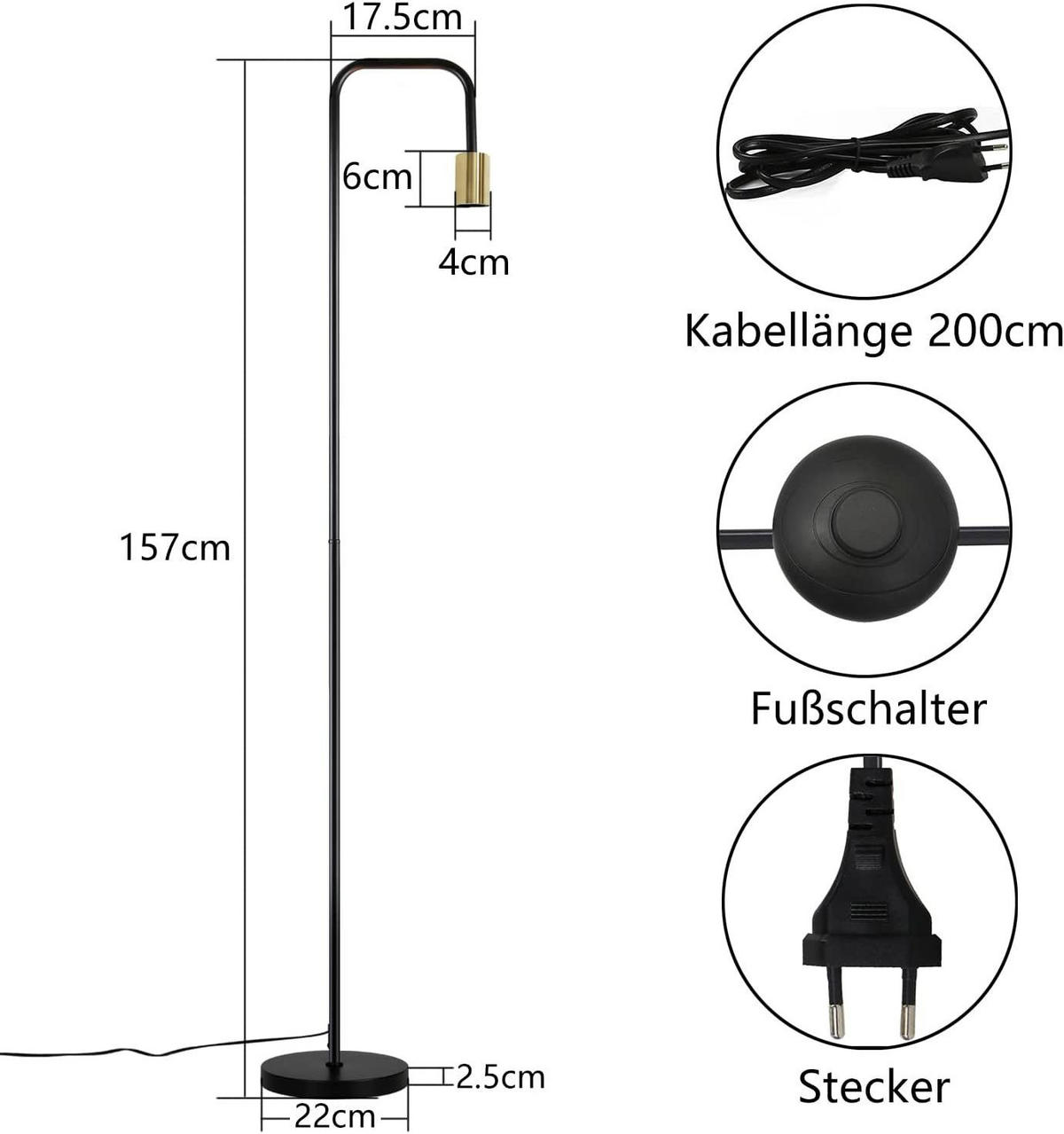STEHLEUCHTE Mannheim 22/18/157 cm - Schwarz, Metall (35/25/160cm) - Nettlife