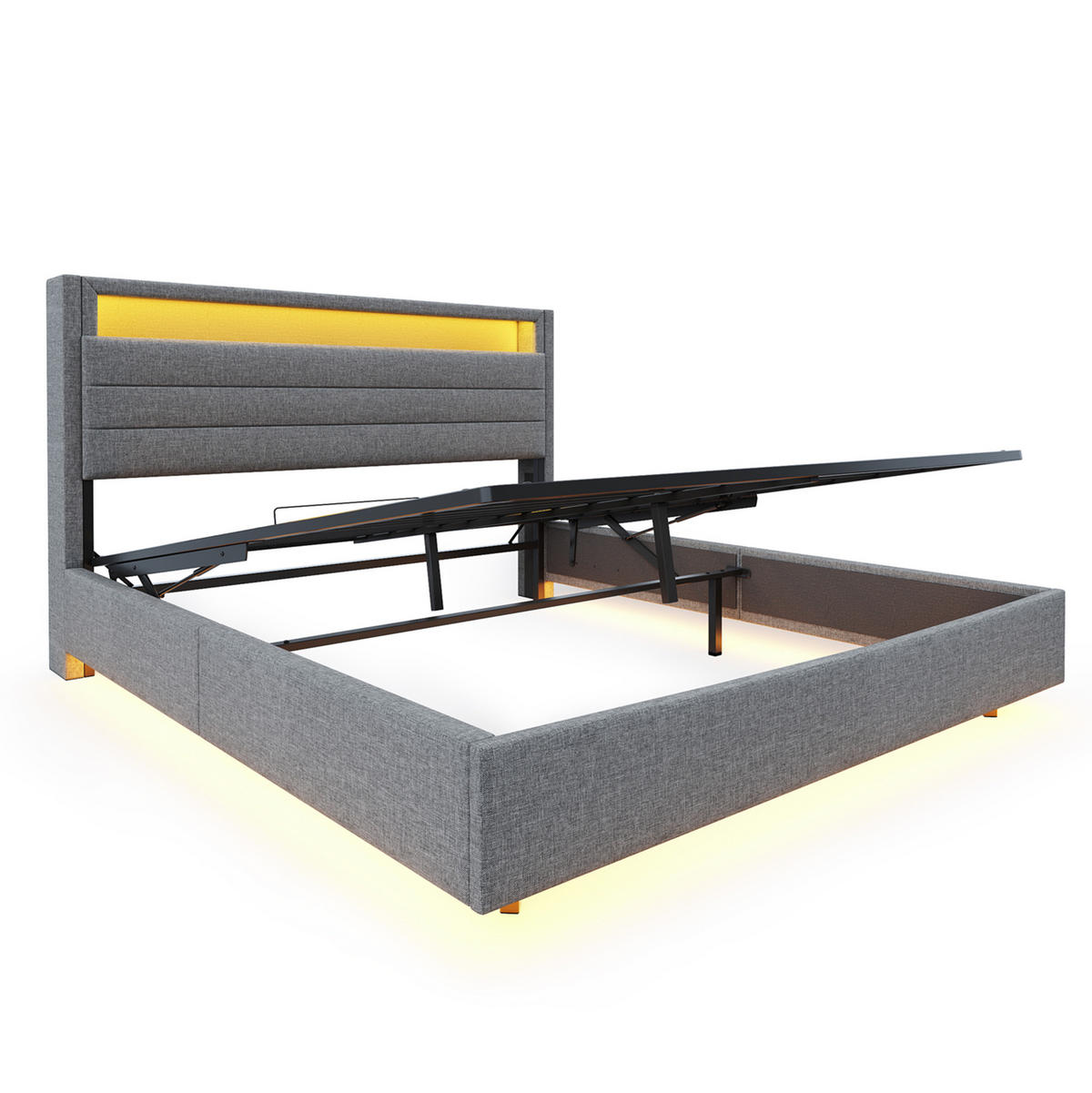 ČALÚNENÁ posteľ z látky 140x200 cm sivá s USB, LED osvetlením a hydraulickým úložným priestorom - sivá, textil (140/200cm) - Modfu