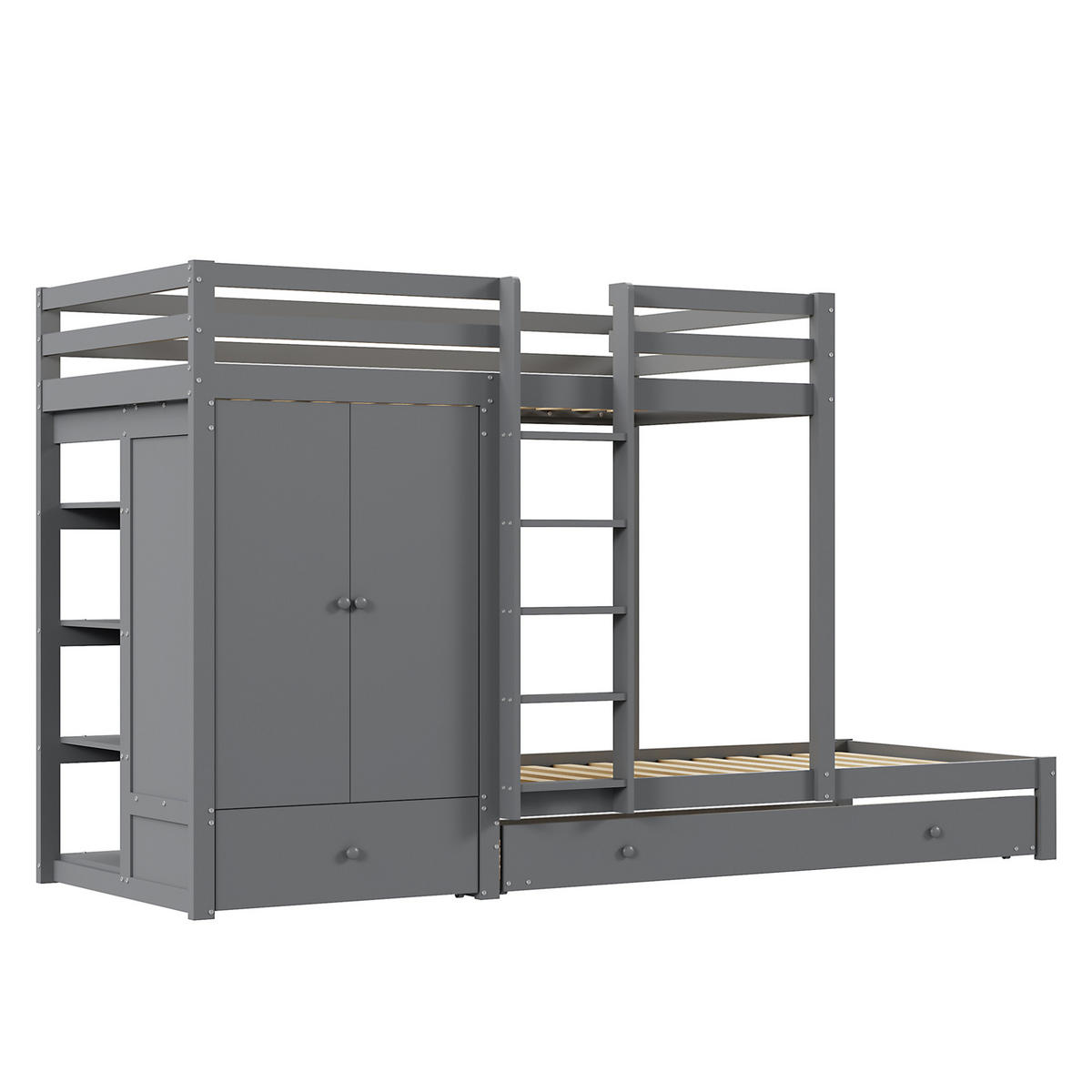 ETAGENBETT 90/200 cm Grau aus Holz mit Ausziehbett und Kleiderschrank - Grau, Holz (90/200cm) - Flora Grace