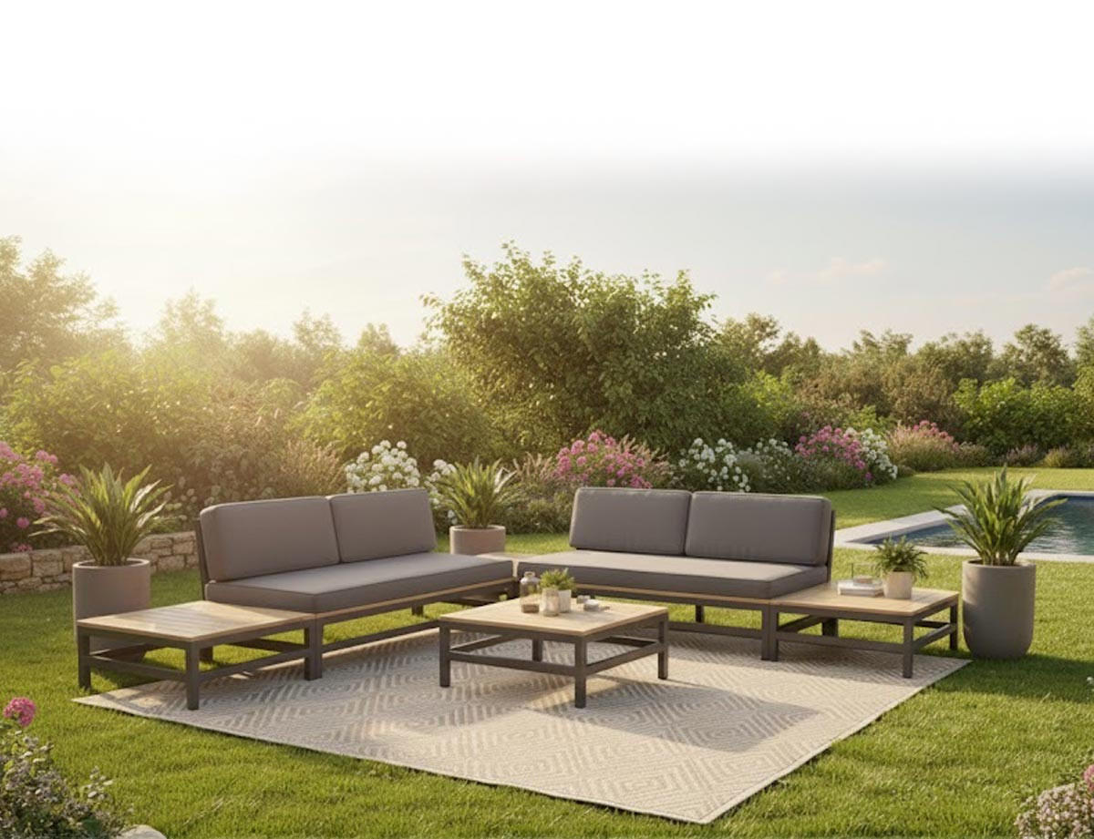 GARTENECKLOUNGE Set Modulare Premium Betis 6-tlg. mit Kissen - Grau, Metall - EUROFAR