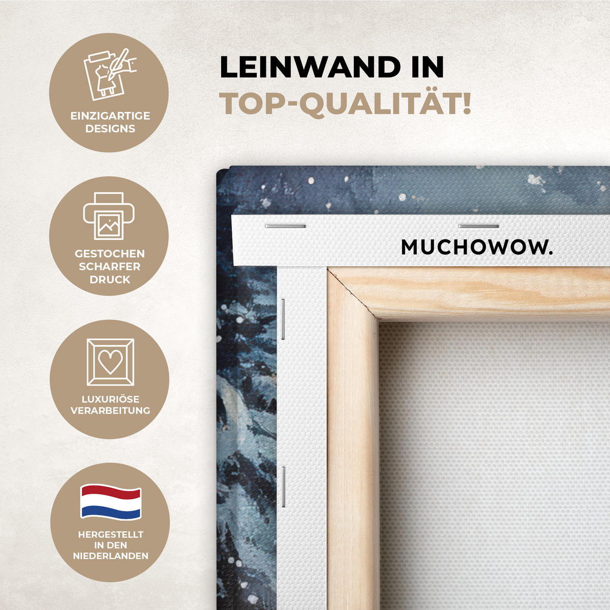 LEINWANDBILD Weihnachtsdorf - Häuser - Schnee - Weihnachten 50x50 cm - Sandfarben, Textil (50/50cm) - MuchoWow