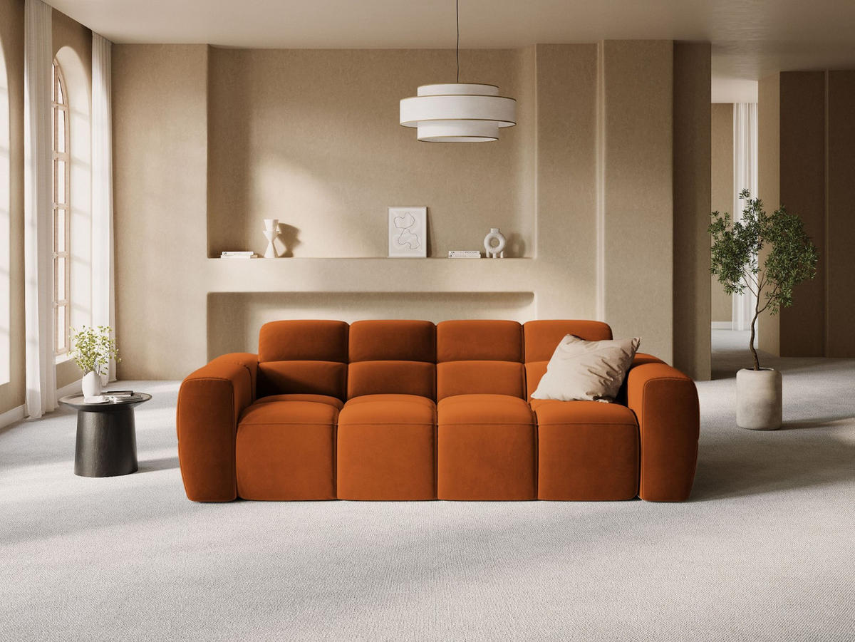 SOFA Lisa aus Samt terrakotta 3 Sitzplätze - Terra cotta, Textil (101/77/216cm) - Micadoni