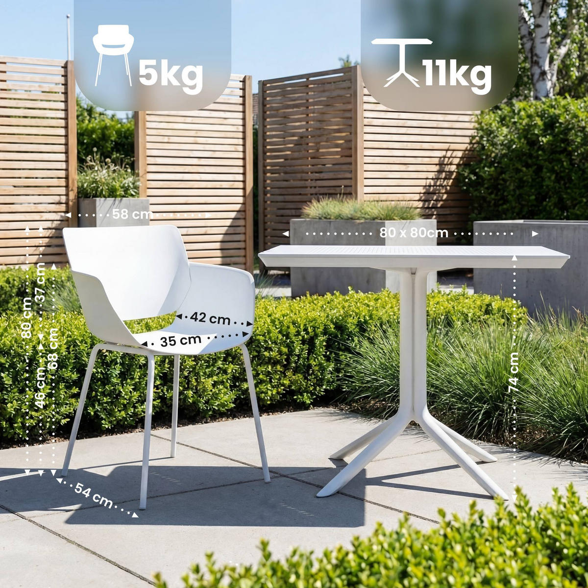 GARTENMÖBEL-SET Hanna 4 Stühle 196x80x80cm Kunststoff Weiß Balkonset - Weiß, Kunststoff - DELUKE