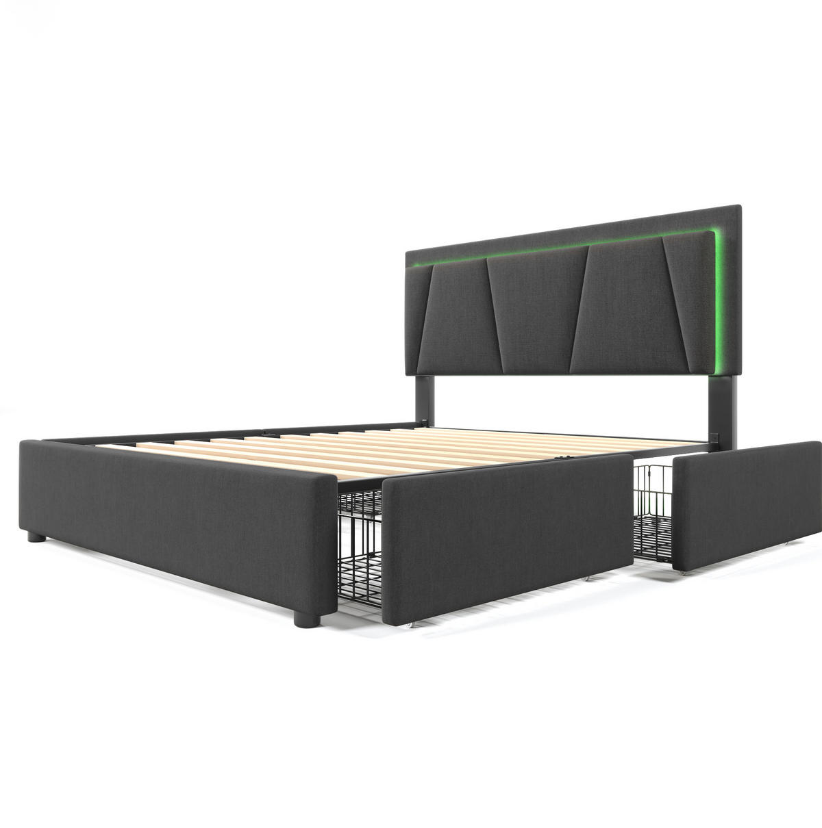 POLSTERBETT 140/200 cm Grau aus Holz mit LED-Beleuchtung - Grau, Holz (140/200cm) - OKMYHOME