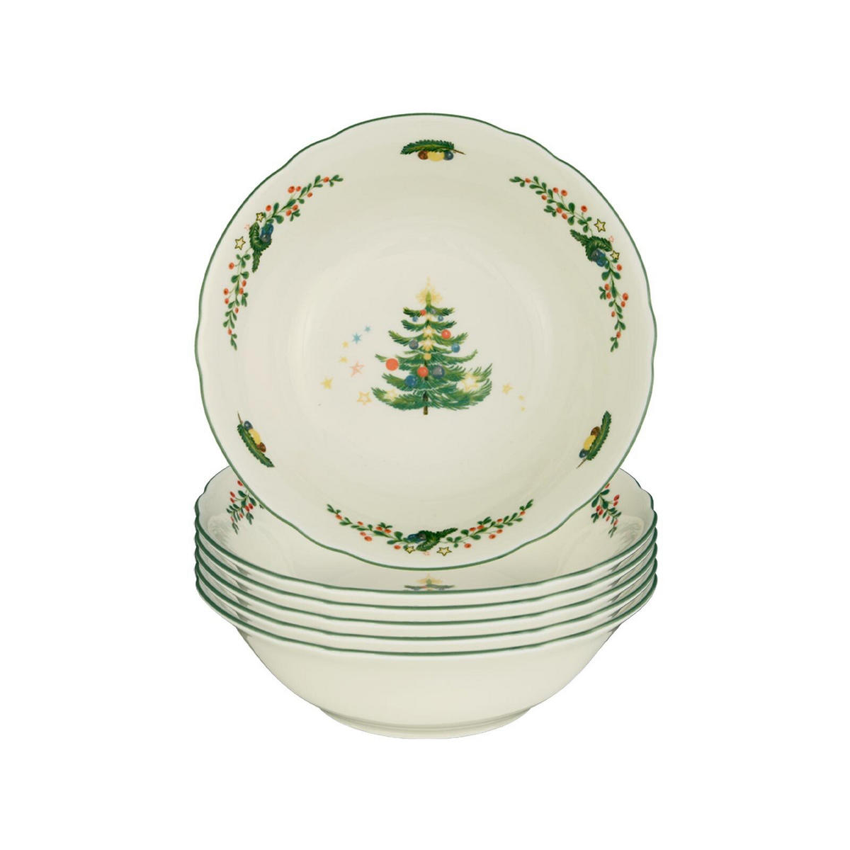 DESSERTSCHALE Marieluise Weihnachten weiß-grün ø 15,1 cm 6er Set - Weiß/Grün, Keramik (15.1cm) - Seltmann Weiden