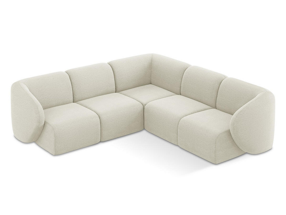 ECKSOFA Bouclé Stoff Beige - Sandfarben/Schwarz, Holzwerkstoff/Kunststoff (251/251cm) - Makamii
