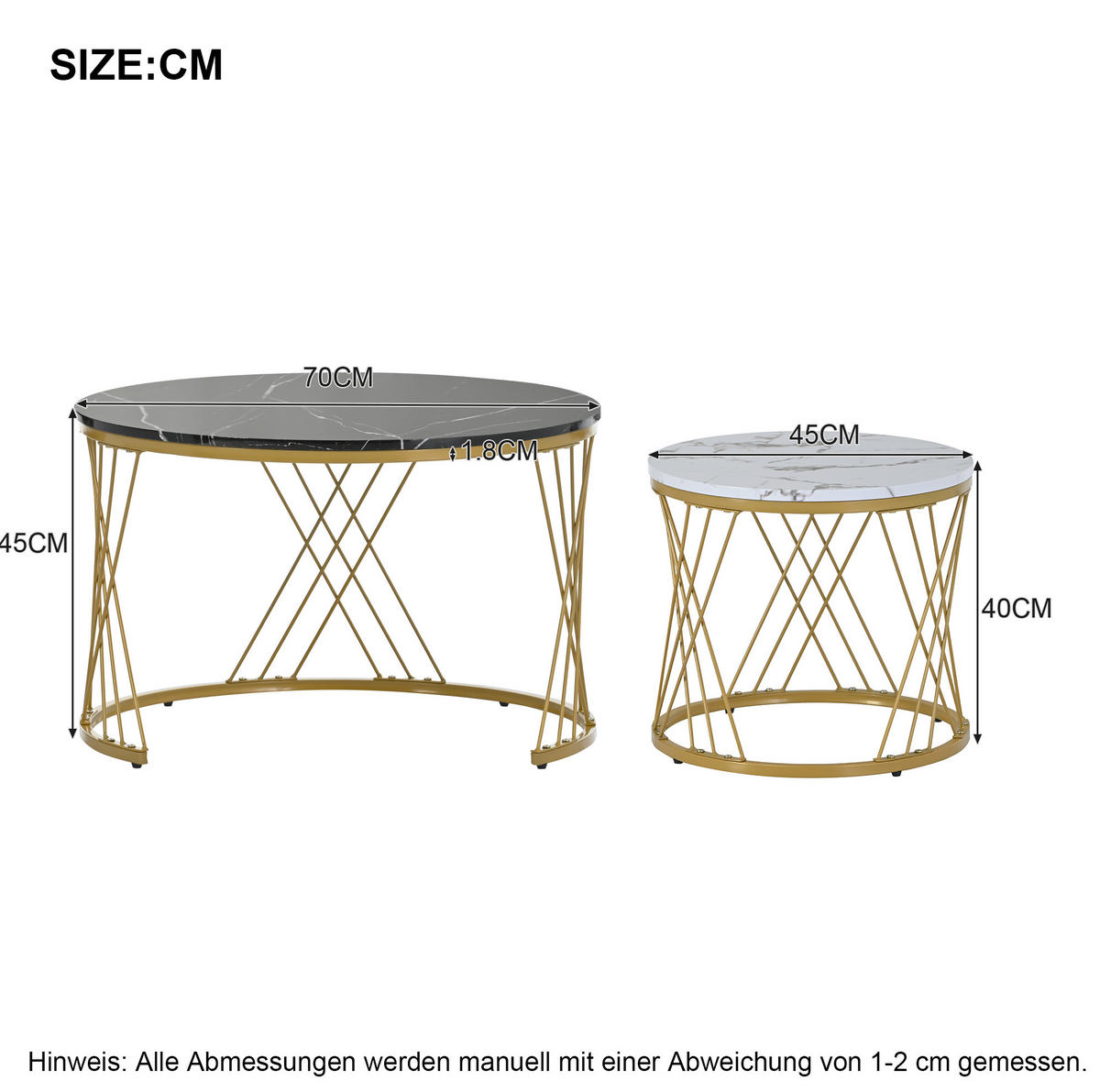 COUCHTISCH 70/70/45 cm und 45/45/40 cm schwarz aus MDF im 2er-Set - Schwarz, Holzwerkstoff (70/70/45cm) - OKMYHOME