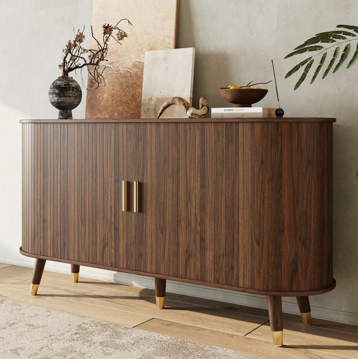 KOMMODE 140/40/79,5 cm aus MDF mit 3D-Maserung und abgerundeten Ecken Nussbaum - Nussbaumfarben, Holzwerkstoff (140/79.5/40cm) - Modenvie