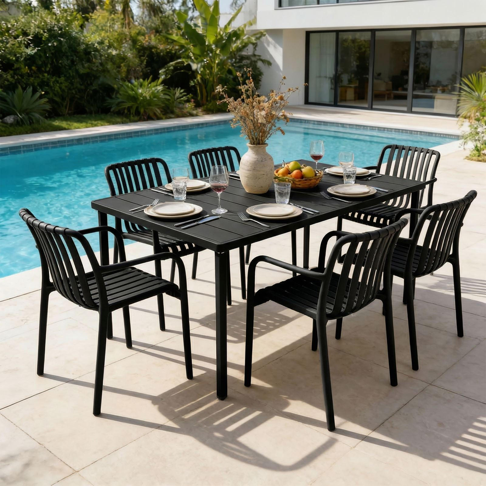 GARTENMÖBEL SET TULIPANO - Schwarz, Metall - IDIMEX