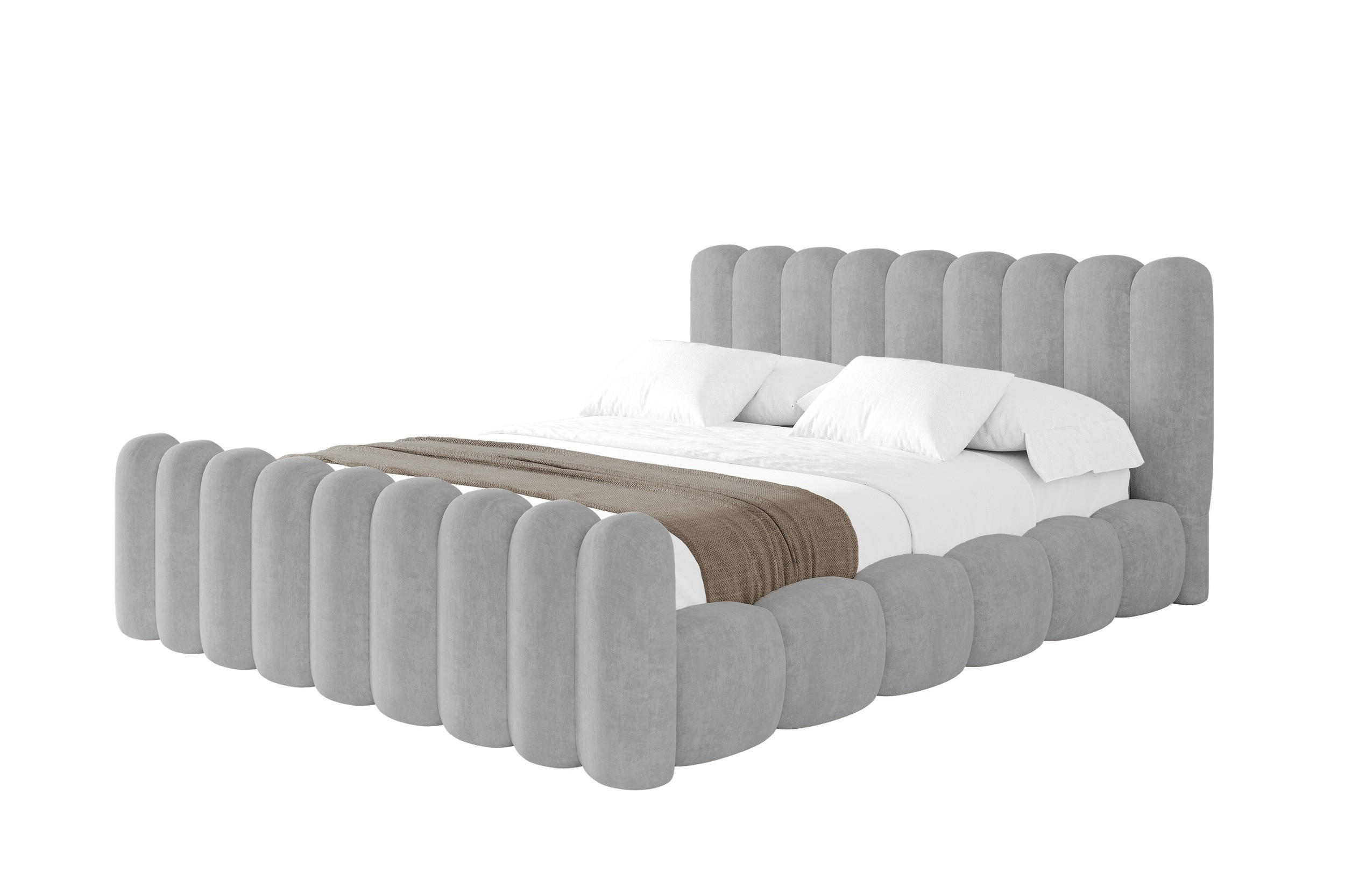 POLSTERBETT mit Bettkasten, Fußteil und Lattenrost, Boxbett ohne Matratze - SENA-Z 160x200 Hellgrau - Hellgrau, Holzwerkstoff/Textil (160/200cm) - ALTDECOR