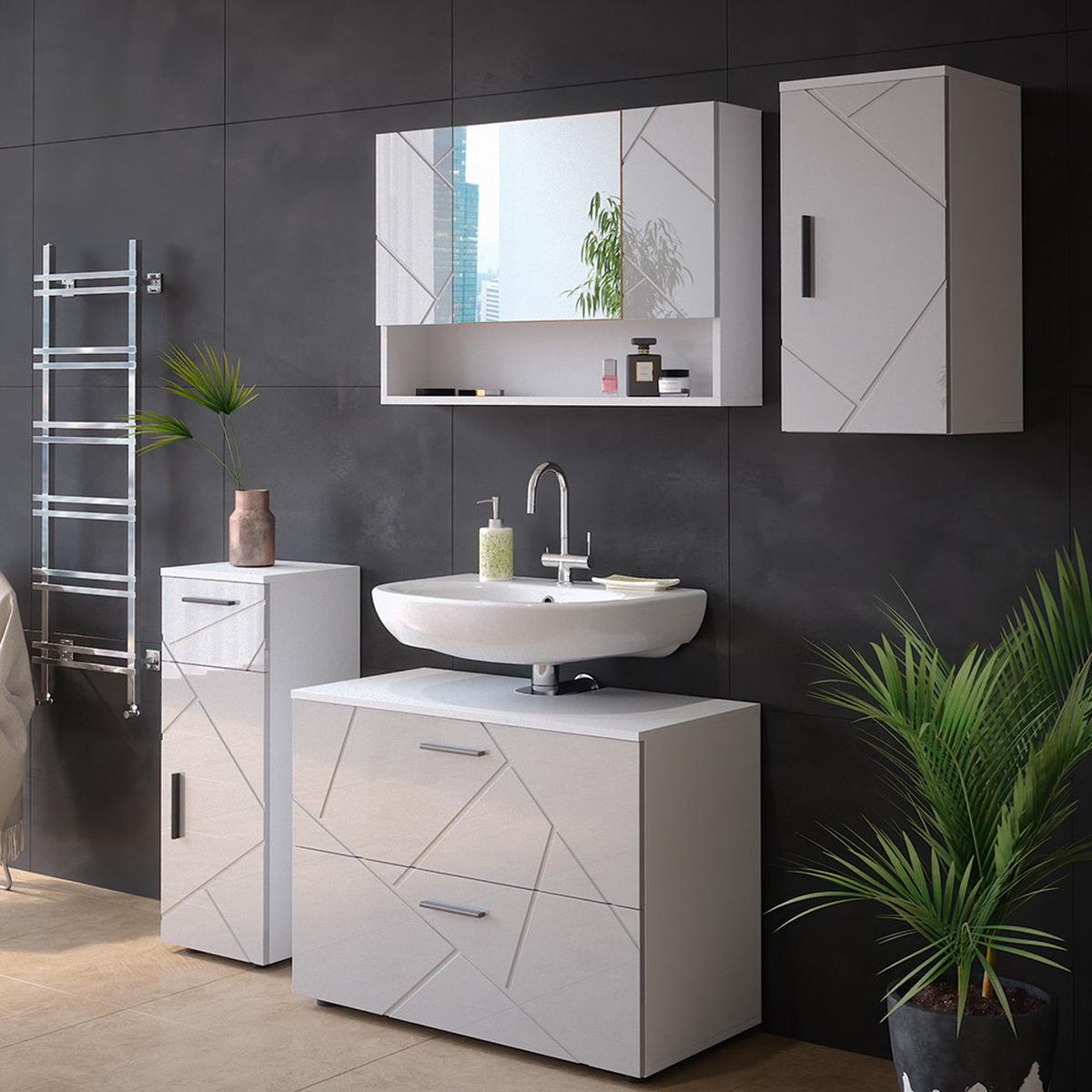 BADSCHRANK Irma Weiß Hochglanz 30 x 59 cm - Weiß Hochglanz, Holzwerkstoff (30/59/24cm) - Vicco