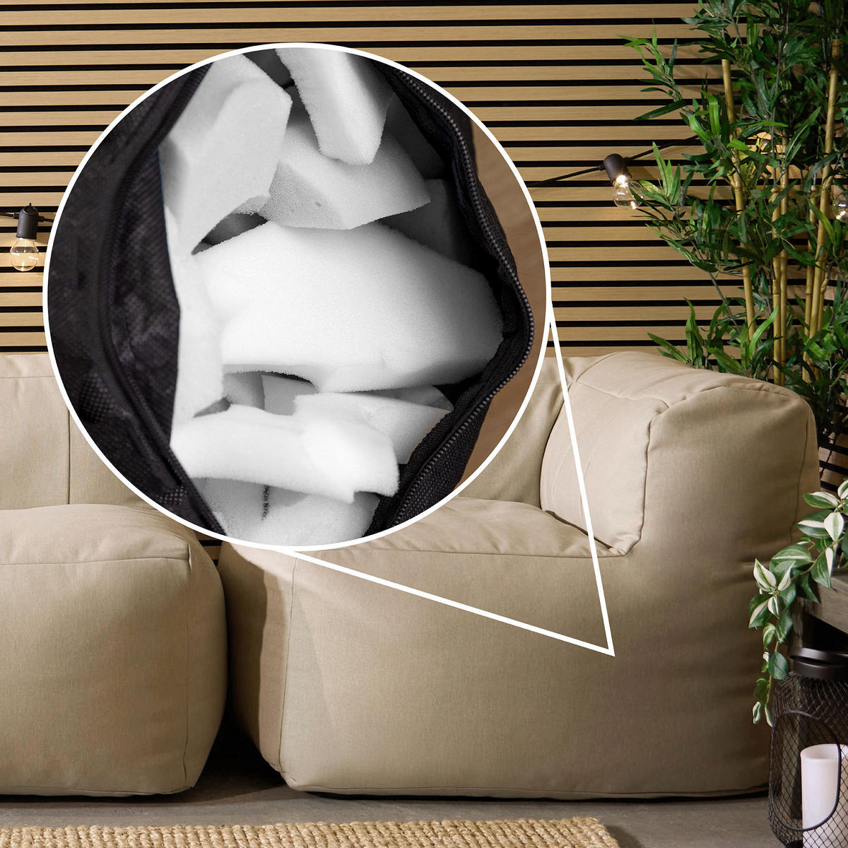 SITZSACK-SOFA Outdoor 3 tlg.: Ecksessel, 2 Sessel - Beige, Textil (290/68/100cm) - icon