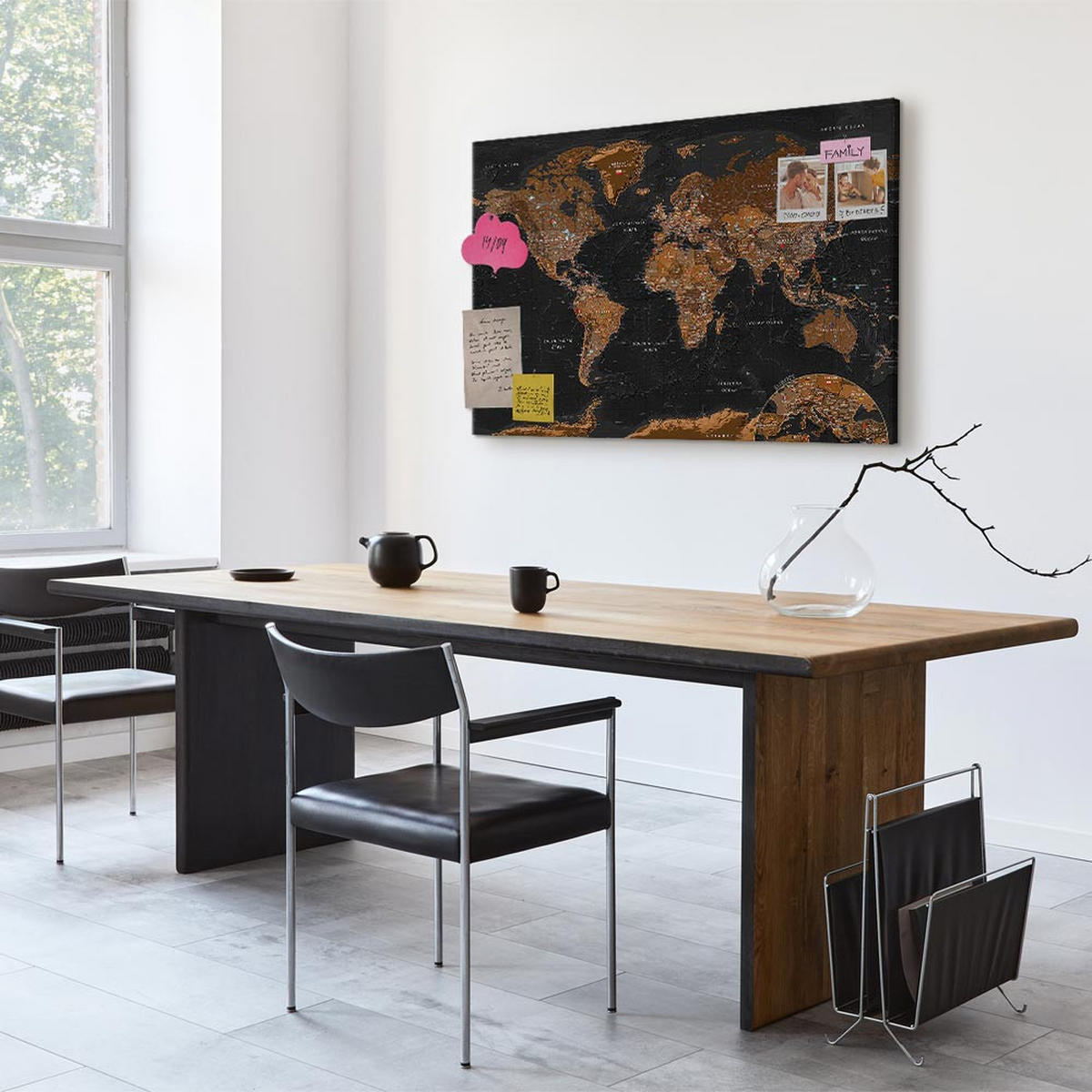 PINNWANDTAFEL Vintage Weltkarte Schwarz Braun 90x60 cm - Schwarz, Holz (90/60cm) - artgeist