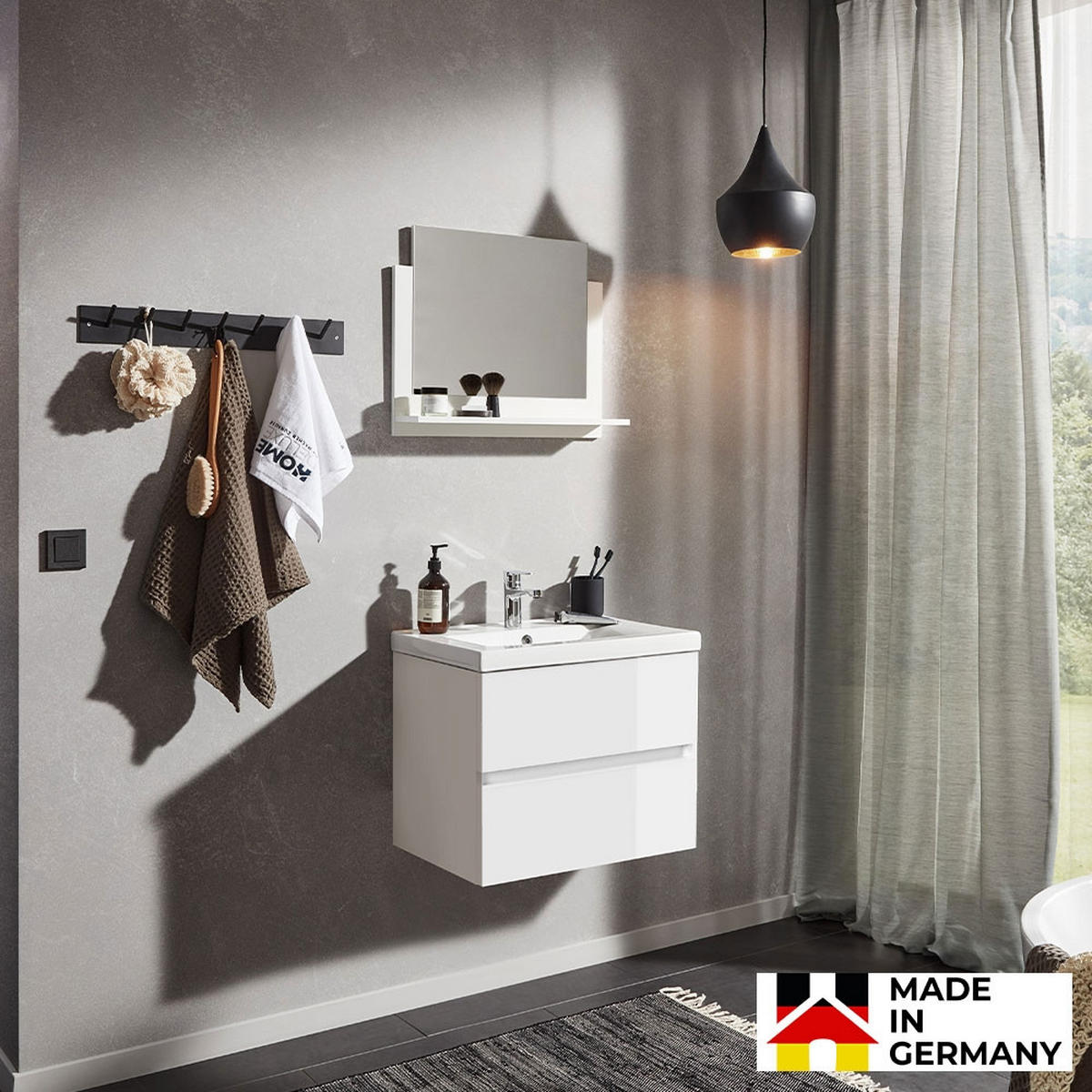 BADMÖBELSET WANGEROOGE DELUXE M - Farbe: Weiß, Größe: M - Weiß, Holz/Keramik (50/2/60cm) - Home Deluxe