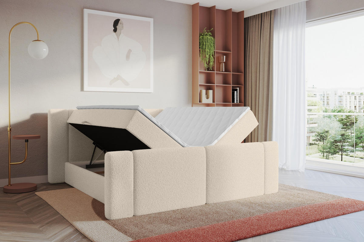 BOXBETT mit Matratze H4 - EVON Zanozek - 140x200 cm Dunkelbeige - Cappuccino, Holzwerkstoff (140/200cm) - ALTDECOR