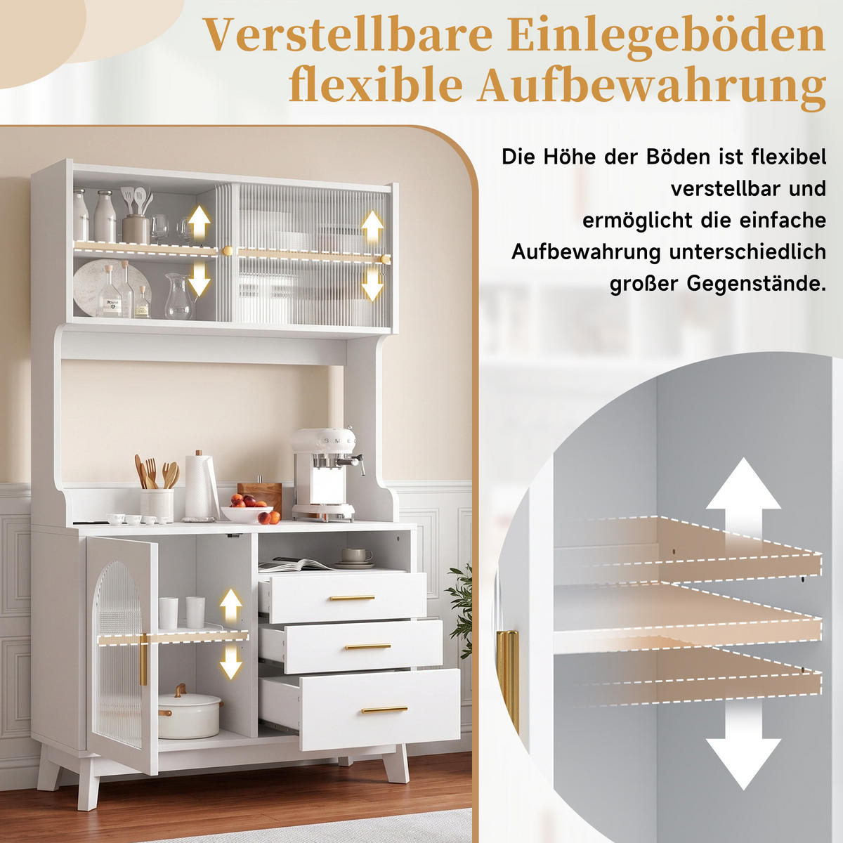 BUFFETSCHRANK 100,5x40x178 cm, 2 Steckdosen, USB-A/USB-C-Anschlüsse, Weiß - Weiß, Holzwerkstoff (100.5/178/40cm) - FOHERE