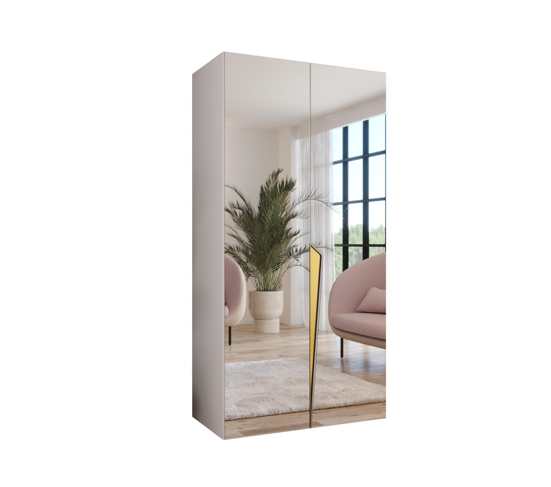Abiks Möbel Drehtürenschrank Weiß, Gold 100x202x52 cm