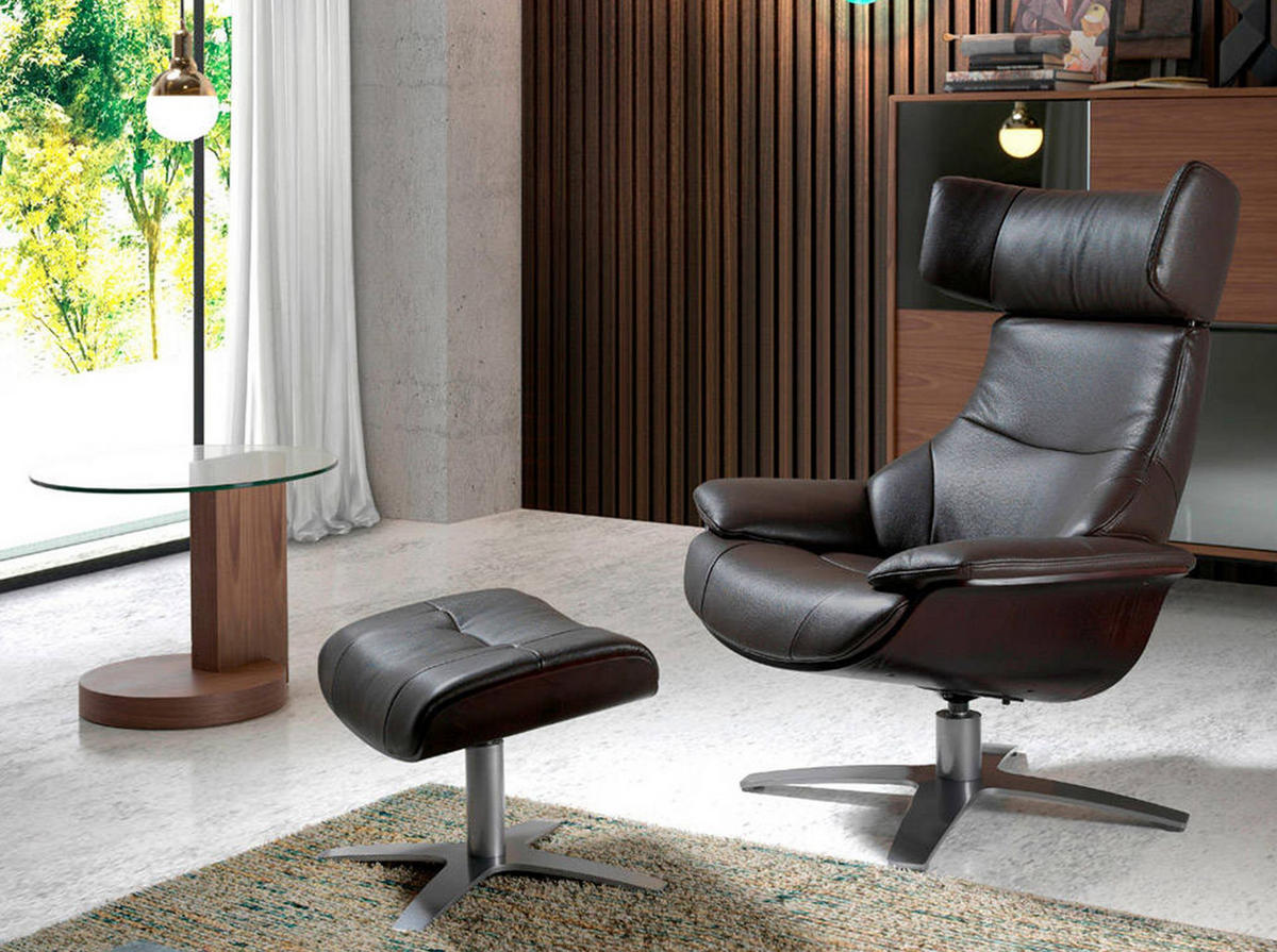 FUSSBANK Ottomane Leder schokoladenbraun 39/52/40 cm - Kastanienfarben/Rotbraun, Leder/Metall (39/40/52cm) - ANGEL CERDA