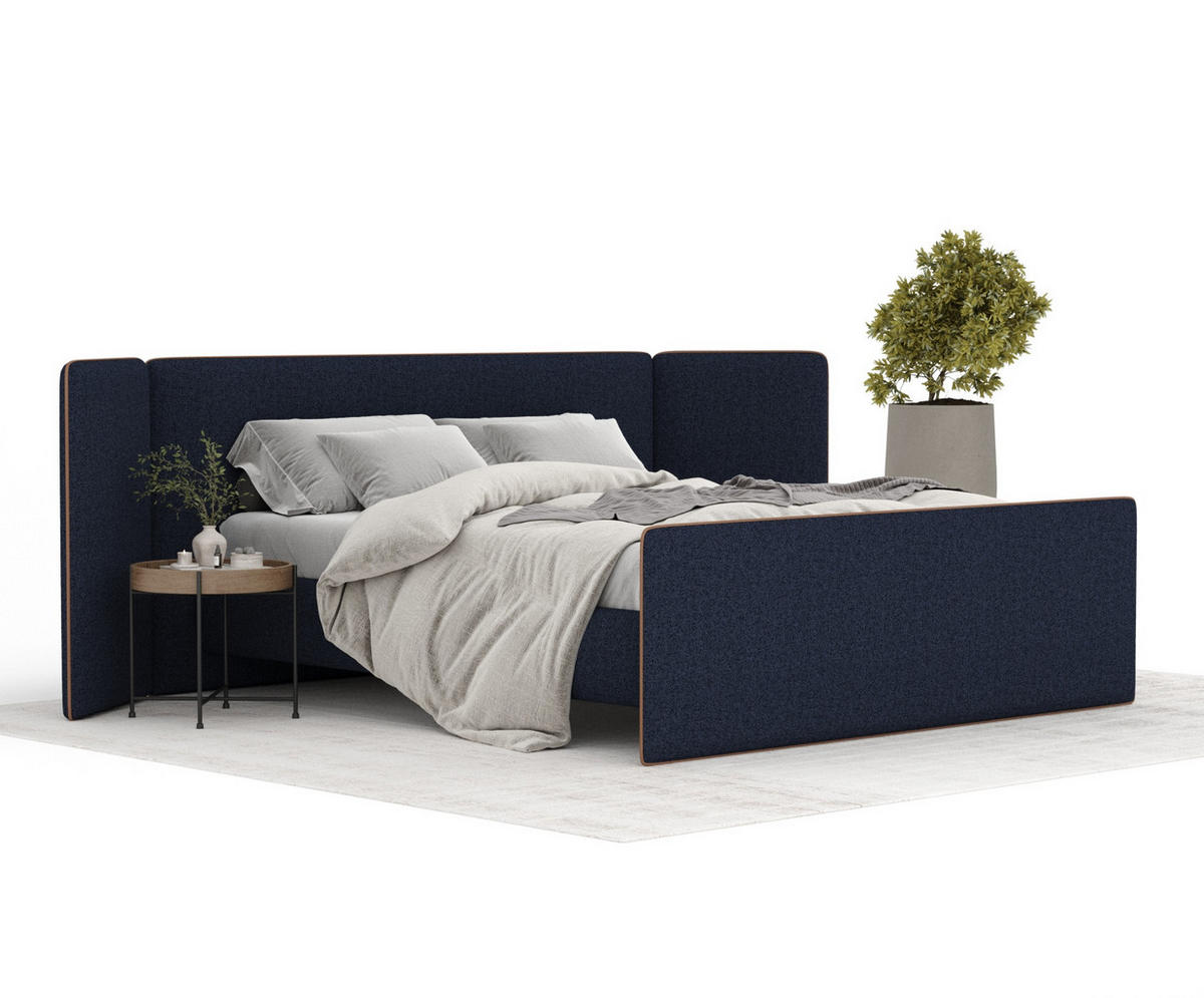 POLSTERBETT Tokyo Marineblau 160/200 cm - Naturfarben/Dunkelblau, Holz/Holzwerkstoff (160/200cm) - Maison de Reve