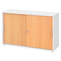 SCHIEBETÜRENSCHRANK - 2 Ordnerhöhen 40/120/74,8 cm in Weiß/Buchefarben Relinggriff (Kunststoff) - Buchefarben/Weiß, Holzwerkstoff (120/74.8/40cm) - bümö