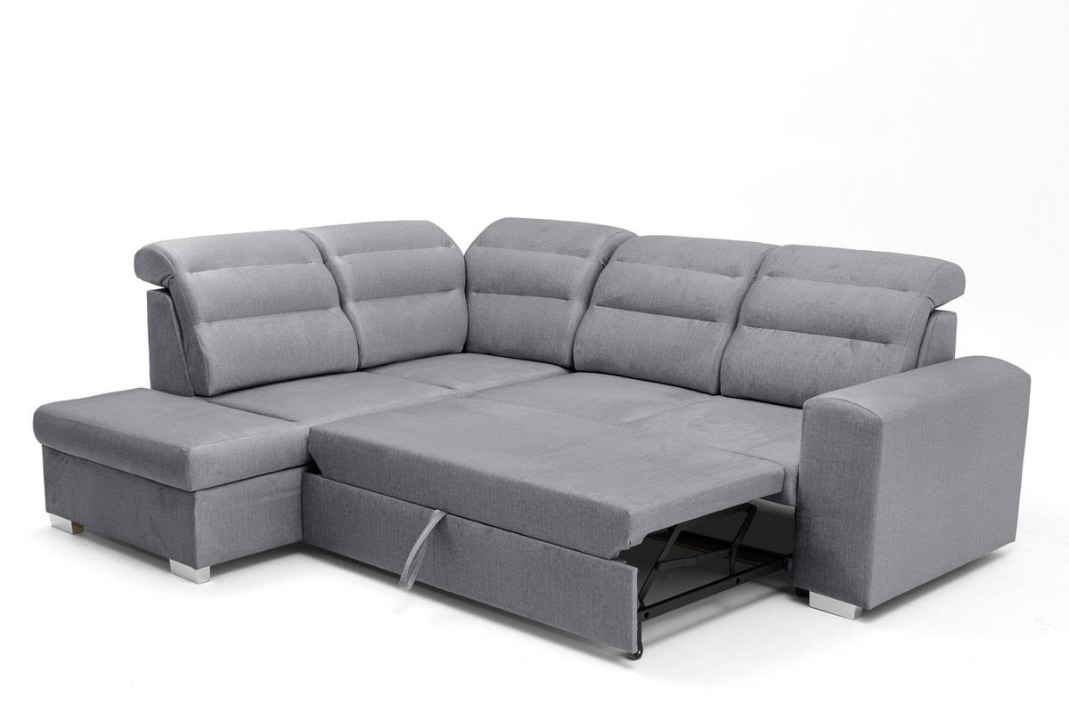 ECKSOFA CLOUD L Links mit Schlaffunktion 120x190 Velours Grau - Chromfarben/Grau, Holz/Kunststoff (202/260cm) - Muffo