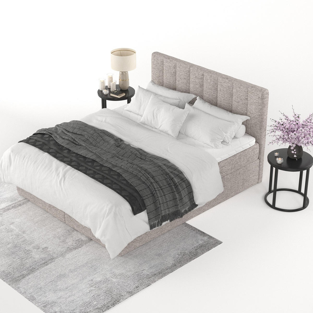 BOXBETT Lusso 180/200 cm Beige im Neve Stoff - Beige/Schwarz, Holz/Holzwerkstoff (180/200cm) - AltaBeds