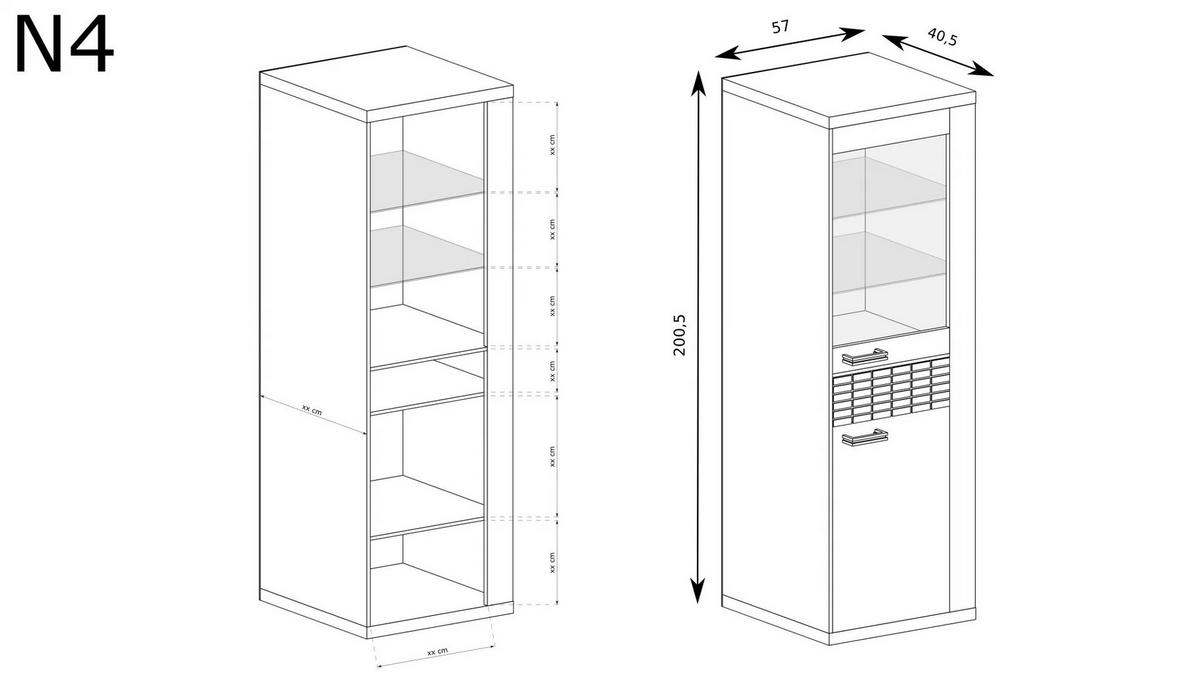 VITRINESCHRANK NATURAL N-04 - Eichefarben, Holzwerkstoff (57/200/41cm) - Meblini