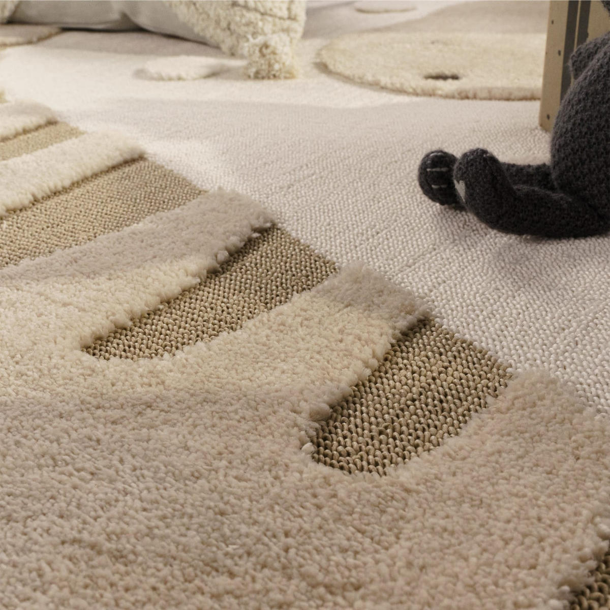 KINDERTEPPICH kleiner Dinosaurier Kinderzimmer schmutzabweisend Beige Läufer 80x150 - Beige, Textil (80/150cm) - KADIMA DESIGN