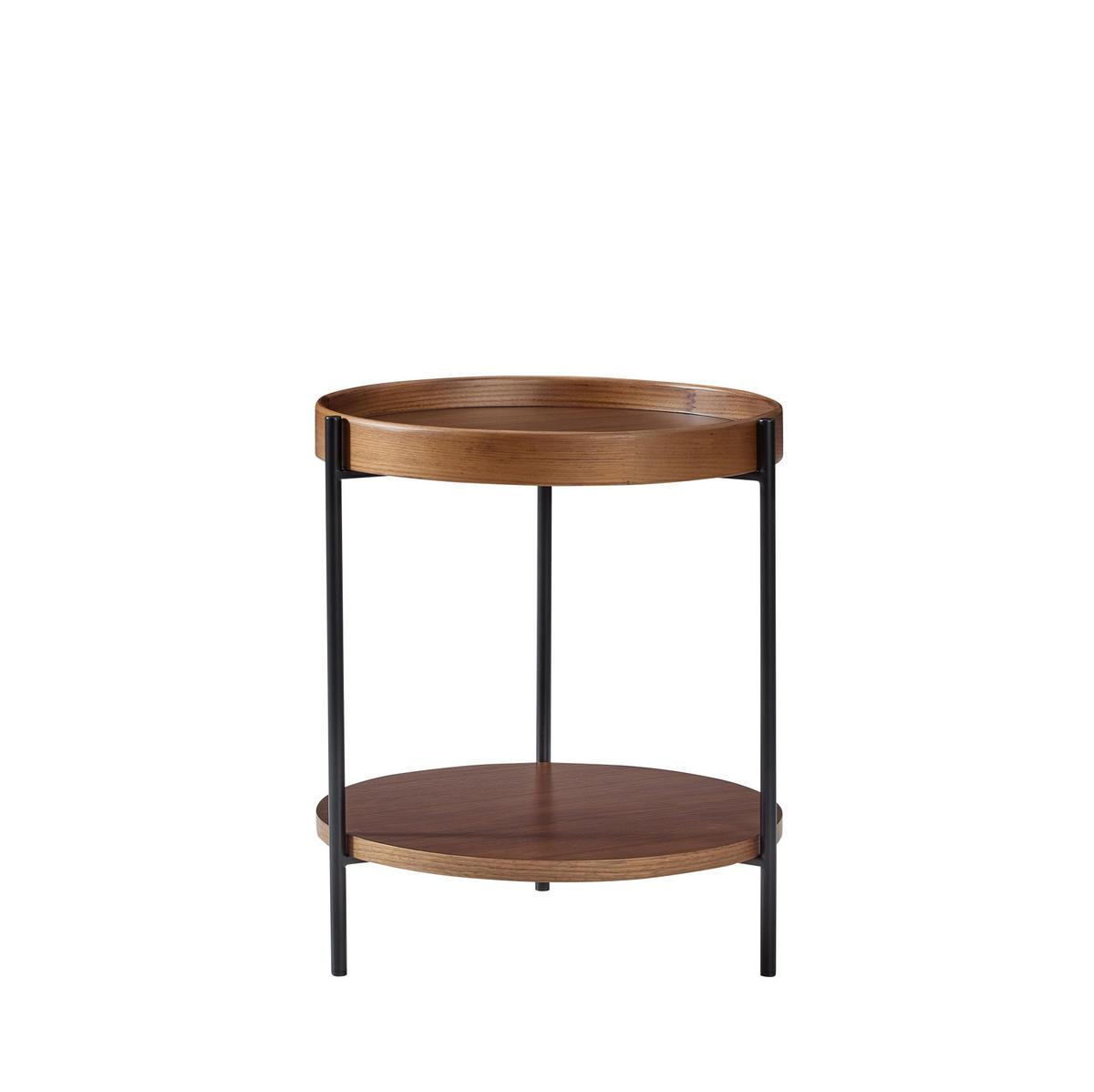COUCHTISCH-SET Ø69/38 & Ø44/48 cm mit 2 Ebenen und Metallgestell, Walnuss - Walnussfarben, Holzwerkstoff (44/44/48cm) - Modfu