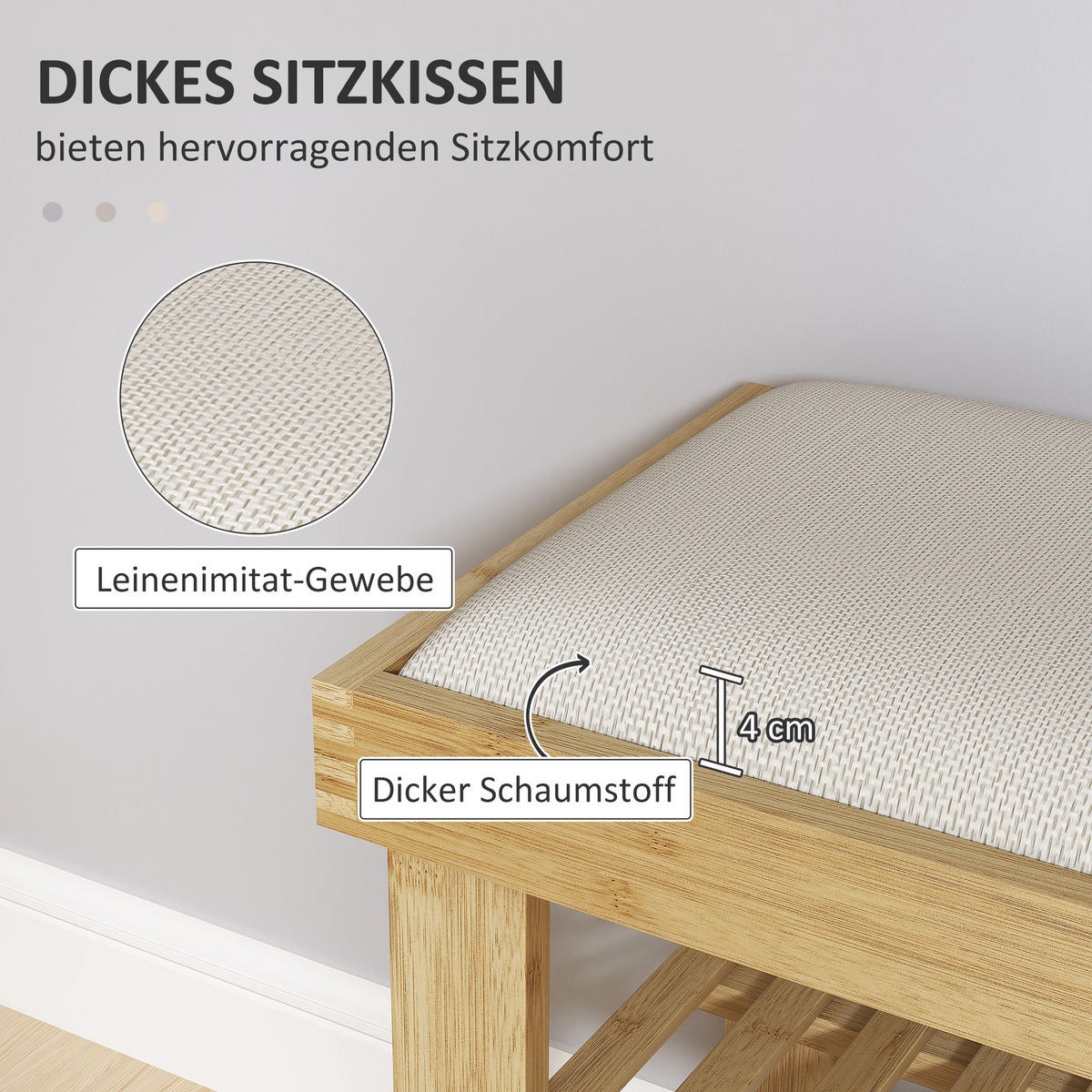 SCHUHBANK mit Sitzfläche, 60 x 29 x 49 cm Cremeweiß - Multicolor, Textil (60/49/29cm) - HOMCOM