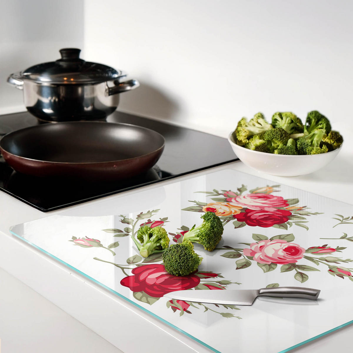 GLASPLATTE 60x52 cm Rosen - Rot, Glas (60/0.4/52cm) - TULUP