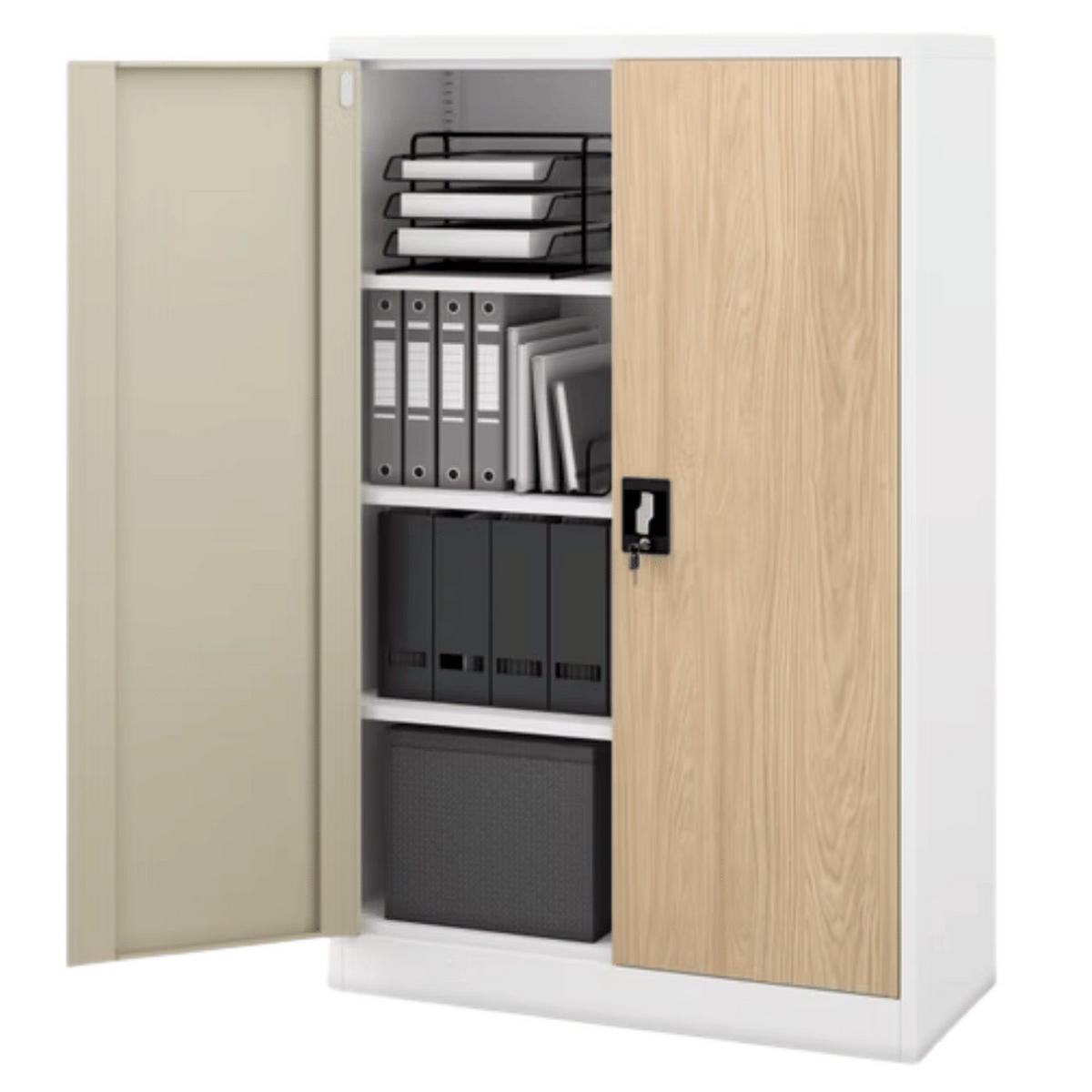 AKTENSCHRANK abschließbar KADO mit Flügeltüren 140x90x40cm Weiß-Sonoma Eiche - Weiß, Metall (90/140/40cm) - DELUKE