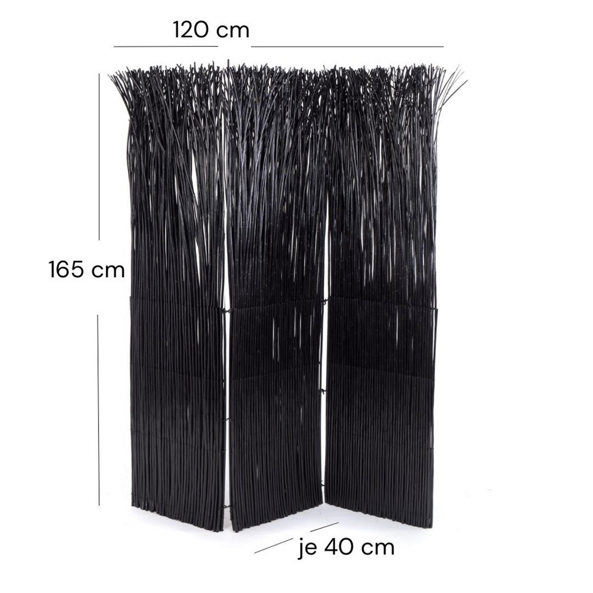 RAUMTEILER Nature 3-tlg. Weidenholz schwarz - Schwarz, Naturmaterialien (120/165/3cm) - DESIGN DELIGHTS
