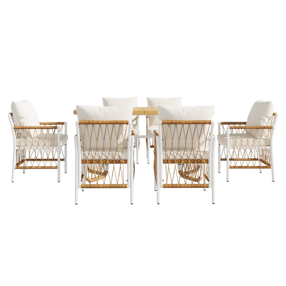 GARTENMÖBEL-SET 159,5/77,5/75 cm beige braun natur aus Eisen und Polyester mit Tisch und 6 Stühlen - Beige, Metall - OKWISH