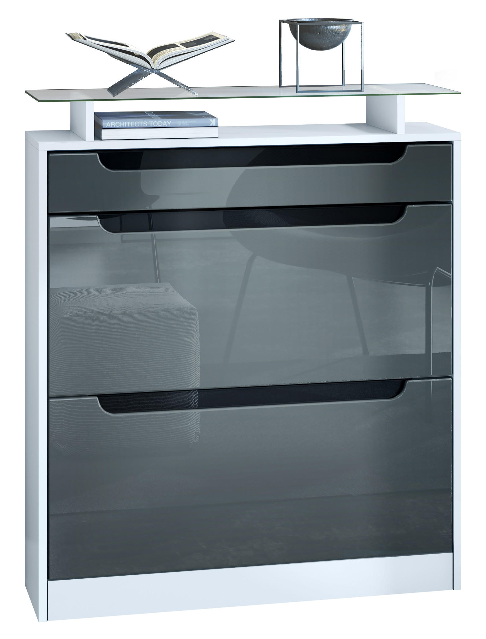 Vladon Schuhschrank Grau 89x104x23 cm