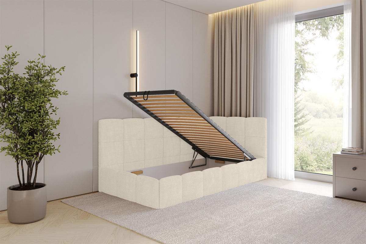 EINZELBETT Jugendbett mit Bettkasten Links, mit Matratze - LIVY 100x200 Beige - Sandfarben, Holzwerkstoff/Textil (100/200cm) - ALTDECOR
