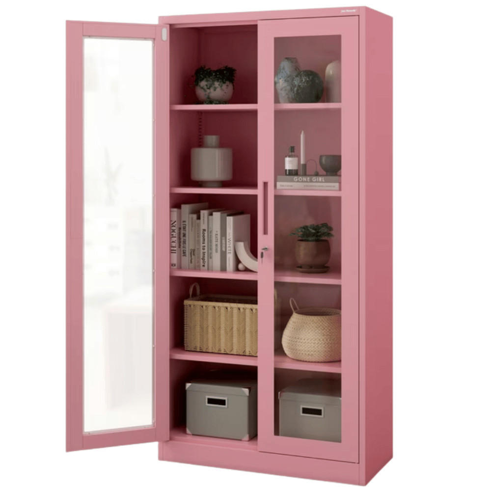 VITRINENSCHRANK abschließbar ELLO mit Glastüren 185x90x40cm Rosa - Rosa, Metall (90/185/40cm) - DELUKE