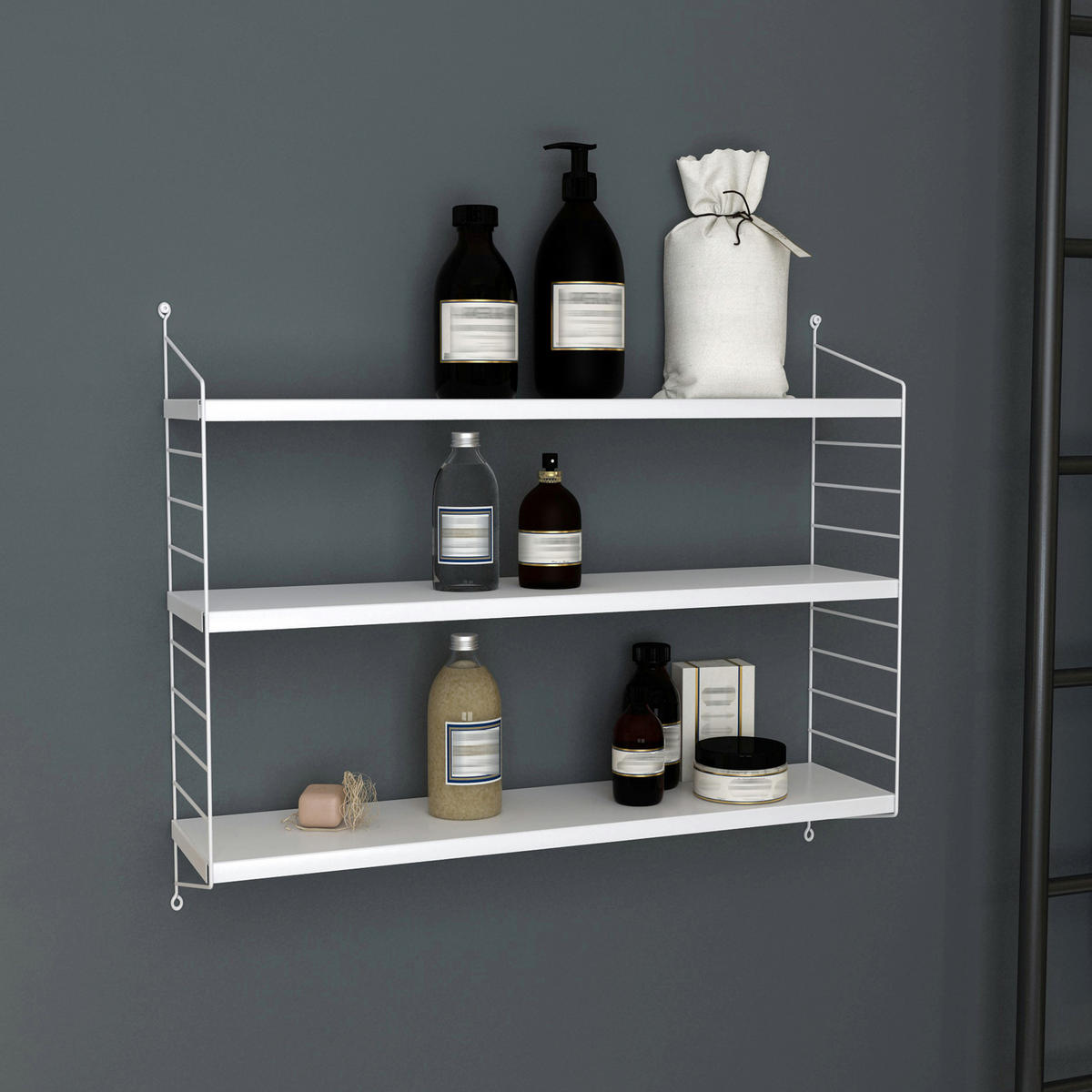 NÁSTĚNNÁ POLICE Strängnäs modular - bílá, kov (60/50/15cm) - [en.casa]