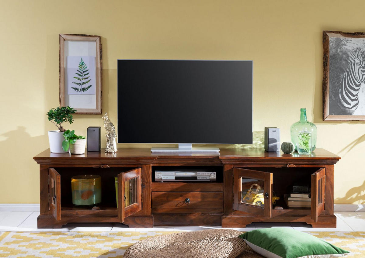 TV-BOARD Akazie 210x50x50 nougat lackiert OXFORD #339 - Dunkelbraun, Holz (210/50/50cm) - Massivmoebel24