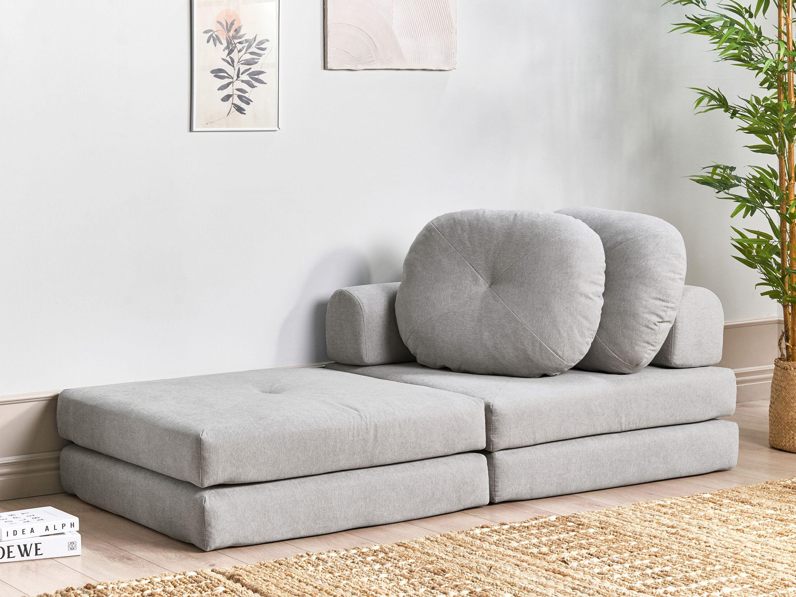 1-SITZER BODENSOFA Stoff hellgrau mit Schlaffunktion Olden - Grau, Textil (81/54/91cm) - Beliani