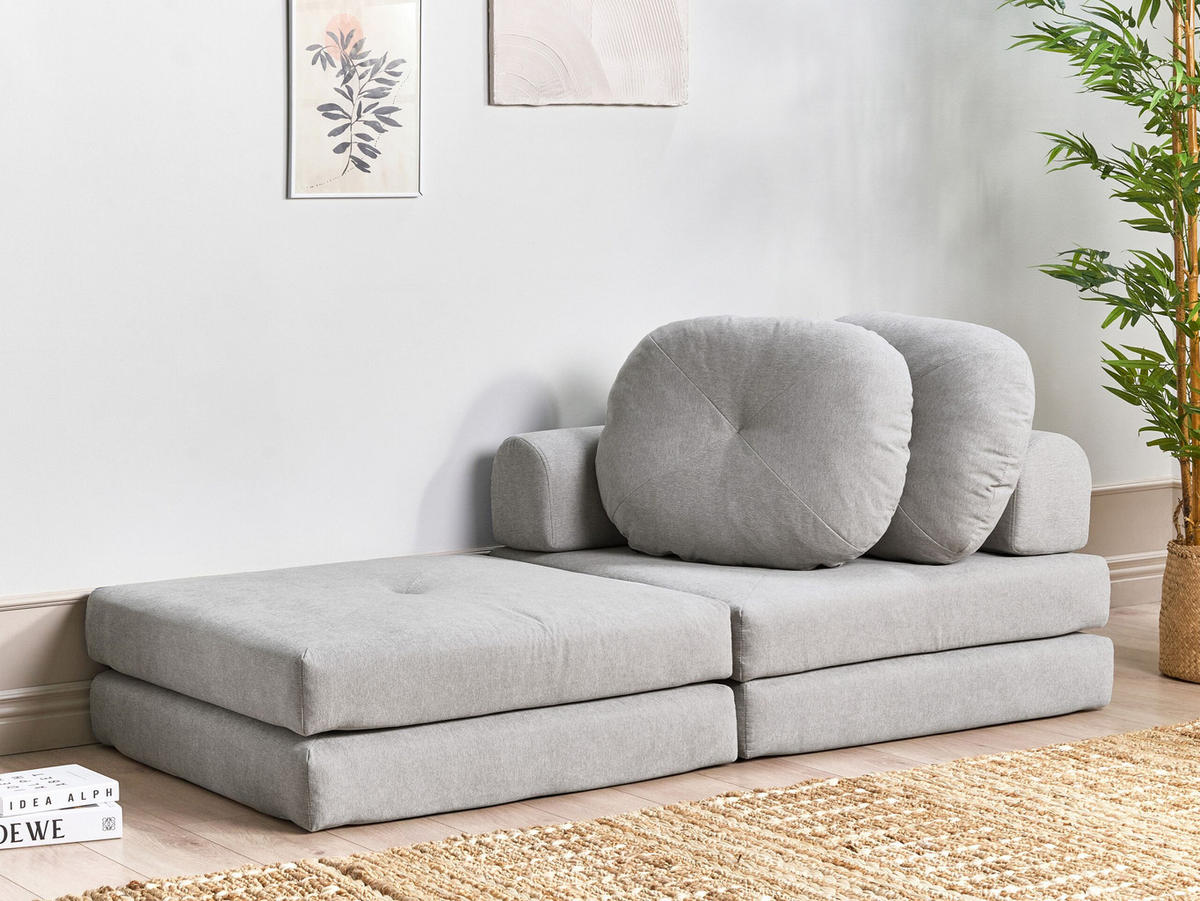 1-SITZER BODENSOFA Stoff hellgrau mit Schlaffunktion Olden - Grau, Textil (81/54/91cm) - Beliani