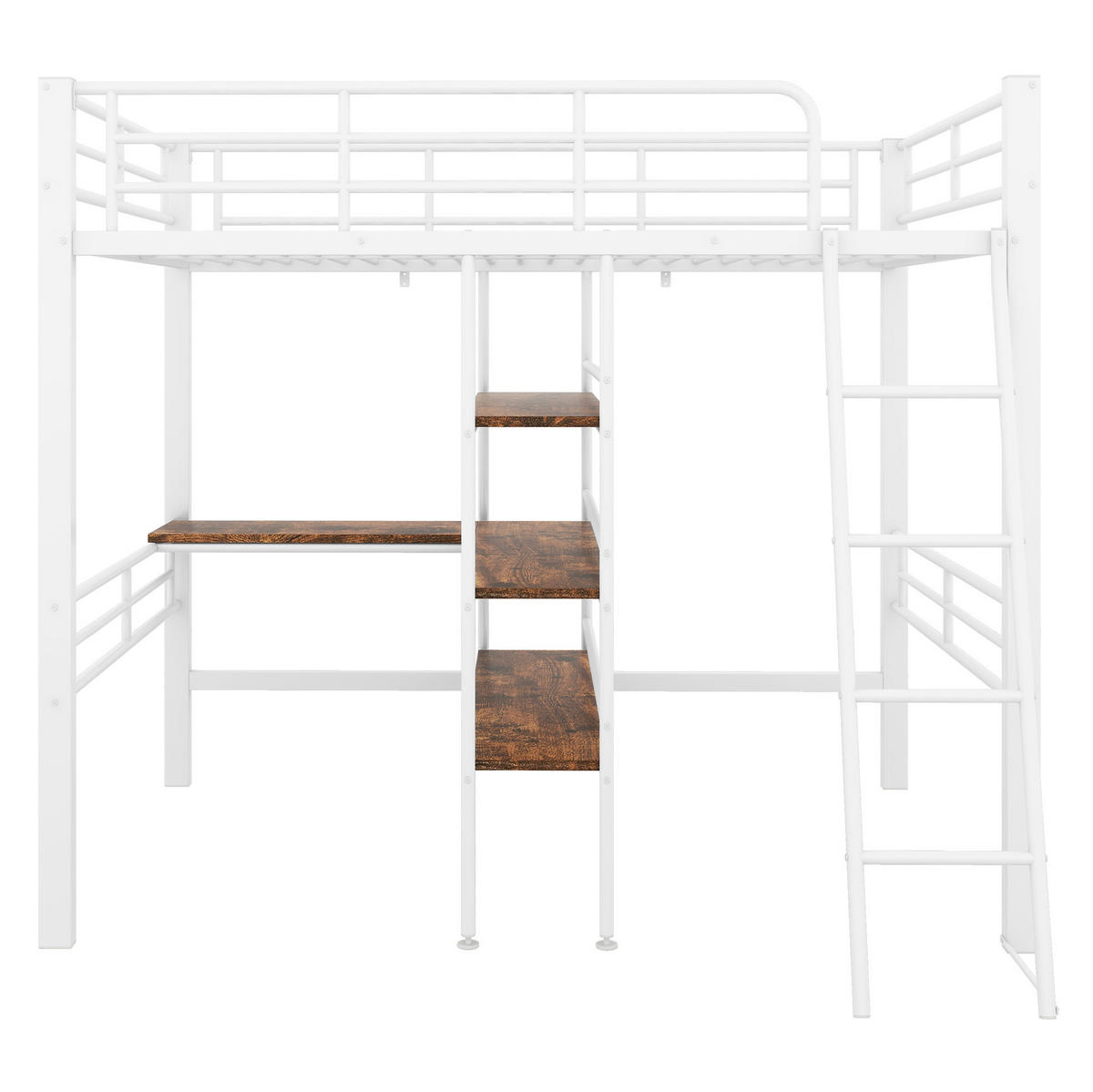 HOCHBETT aus Metall 90x200 cm in Weiß mit Schreibtisch & Regalen - Weiß, Metall (90/200cm) - Modfu