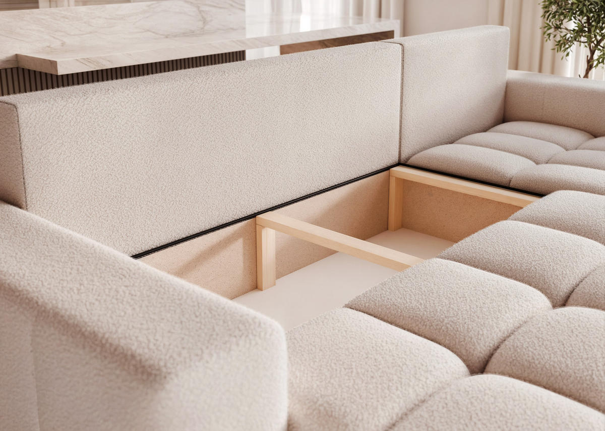 ECKSOFA OFI mit Schlaffunktion und Bettkasten Beige - Beige, Holzwerkstoff/Kunststoff (248/145cm) - Idohome