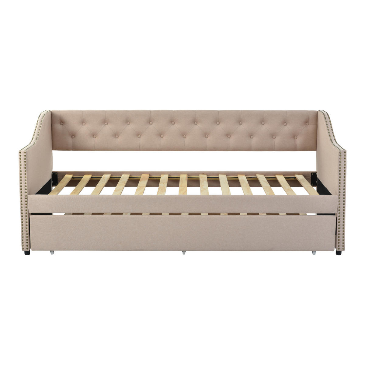 POLSTERBETT 90x200 cm, Beige, Tagesbett, Schlafsofa, mit 2 Schubladen - Beige, Textil/Metall (90/200cm)