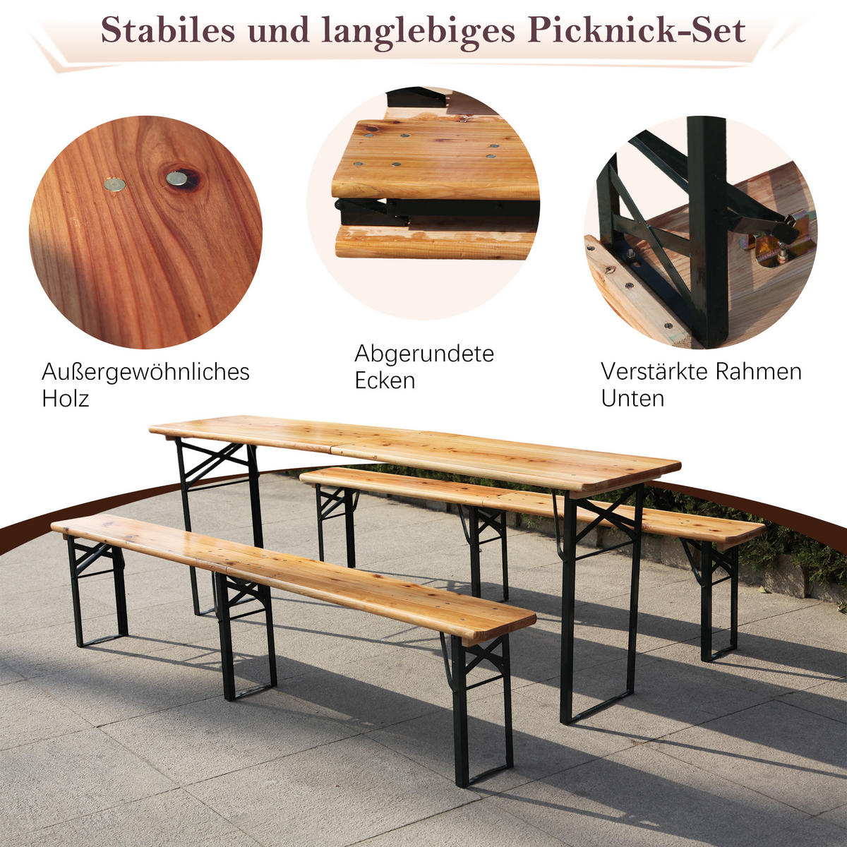 DINING-LOUNGESET Naturfarben 3-teilig 220 cm - Naturfarben, Metall - Kaket