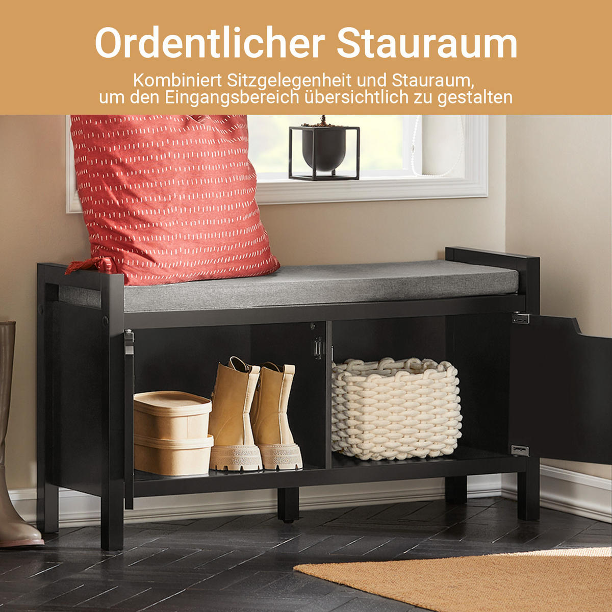 SCHUHBANK Schwarz - Schwarz, Holzwerkstoff (91/50/30cm) - SoBuy