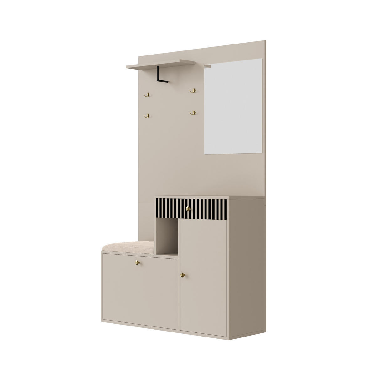 SCHUHSCHRANK aus MDF 110x185,5x37cm in Beige mit Spiegel - Beige, Holzwerkstoff (110/185.5/37cm) - Modfu