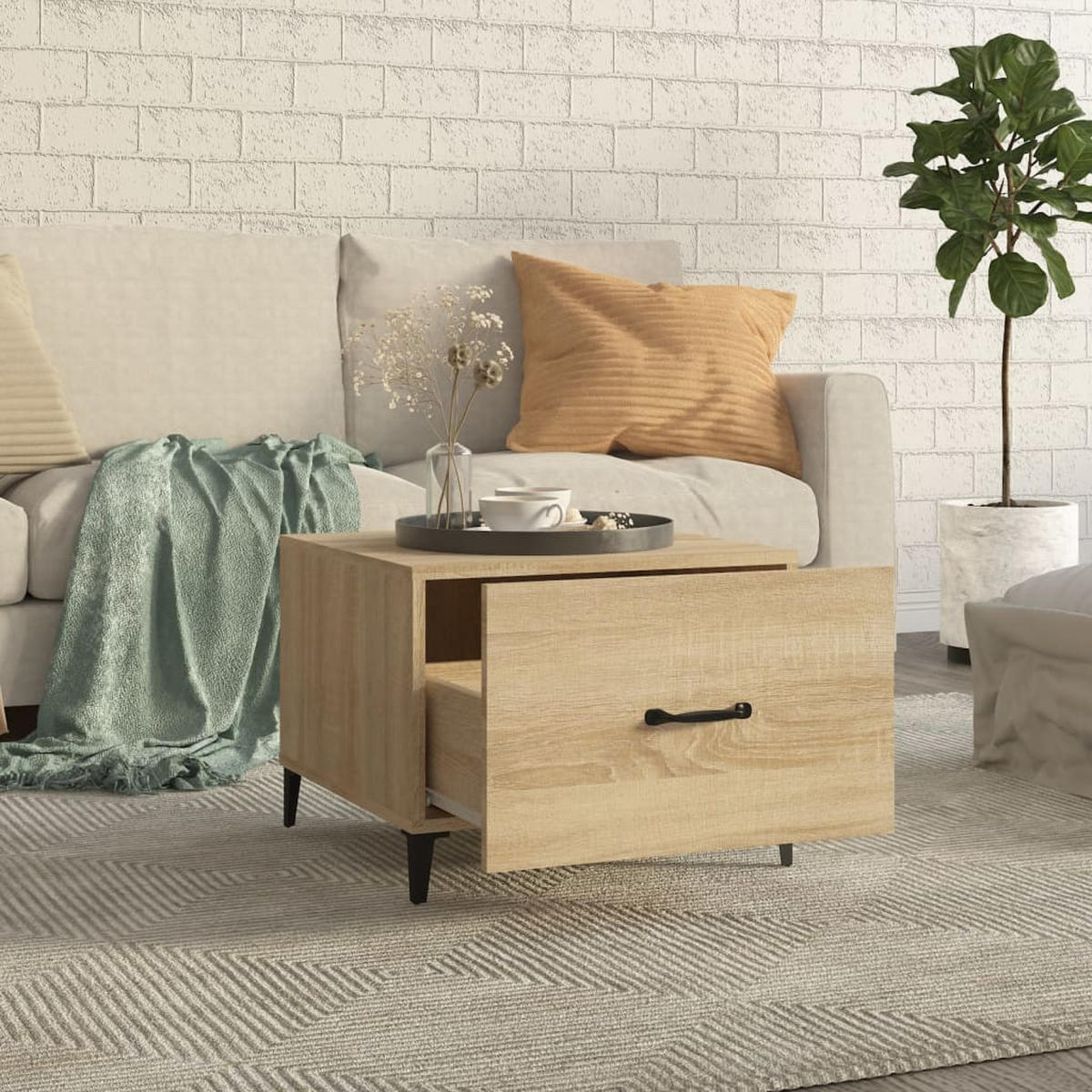 COUCHTISCHE mit Metallbeinen 2 Stk. Sonoma-Eiche 50x50x40 cm - Braun, Holzwerkstoff (50/50/40cm) - furnicato