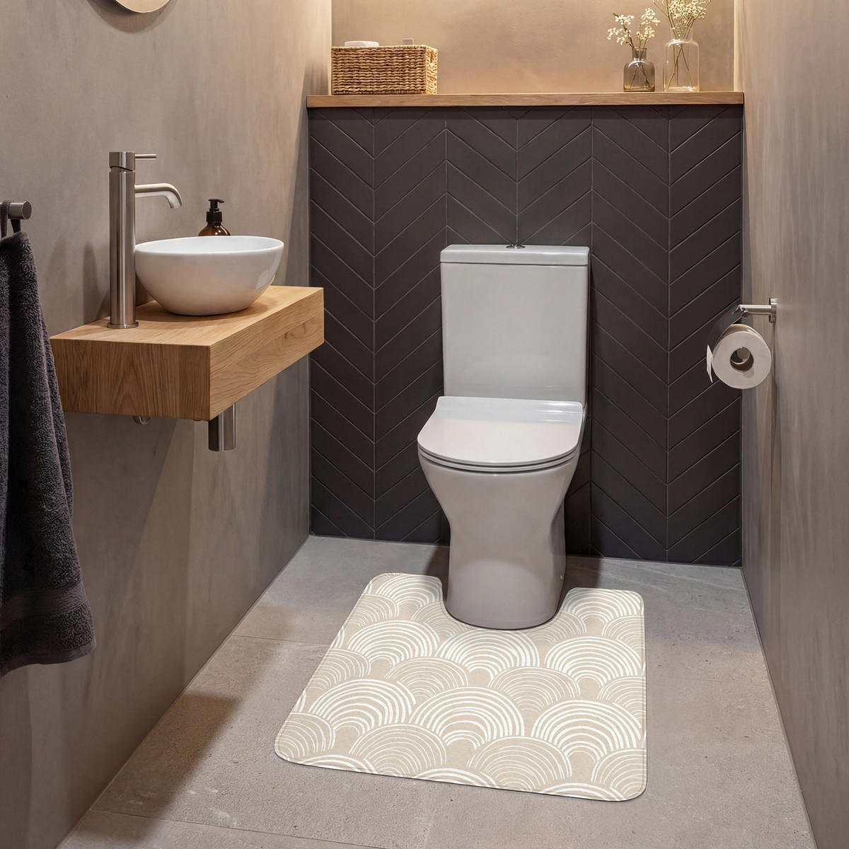 WC PŘEDLOŽKA Vlny - Textura - Béžová 55x60 cm - kašmírová, textil/plast (55/1cm) - OnlyWow